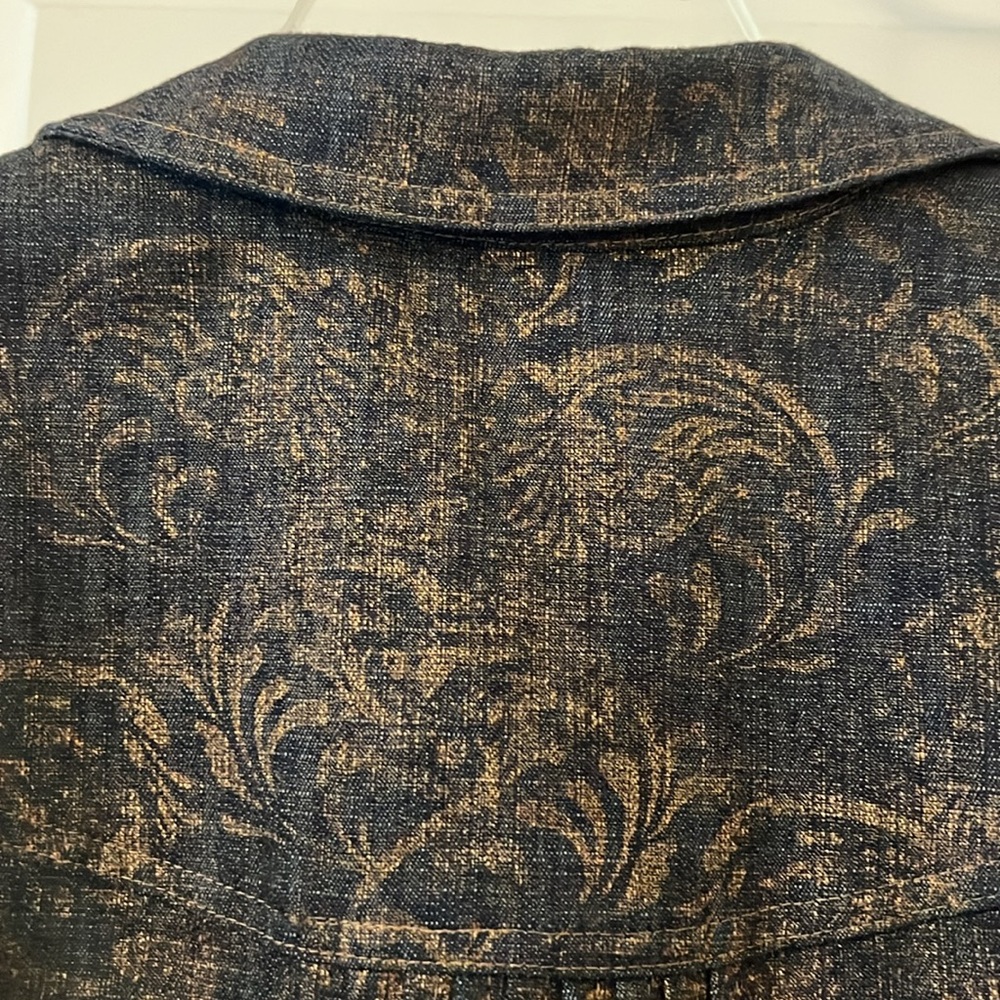 Coldwater Creek Jean denim jacket dark wash metallic print studded casual SZ 16 - Picture 11 of 16